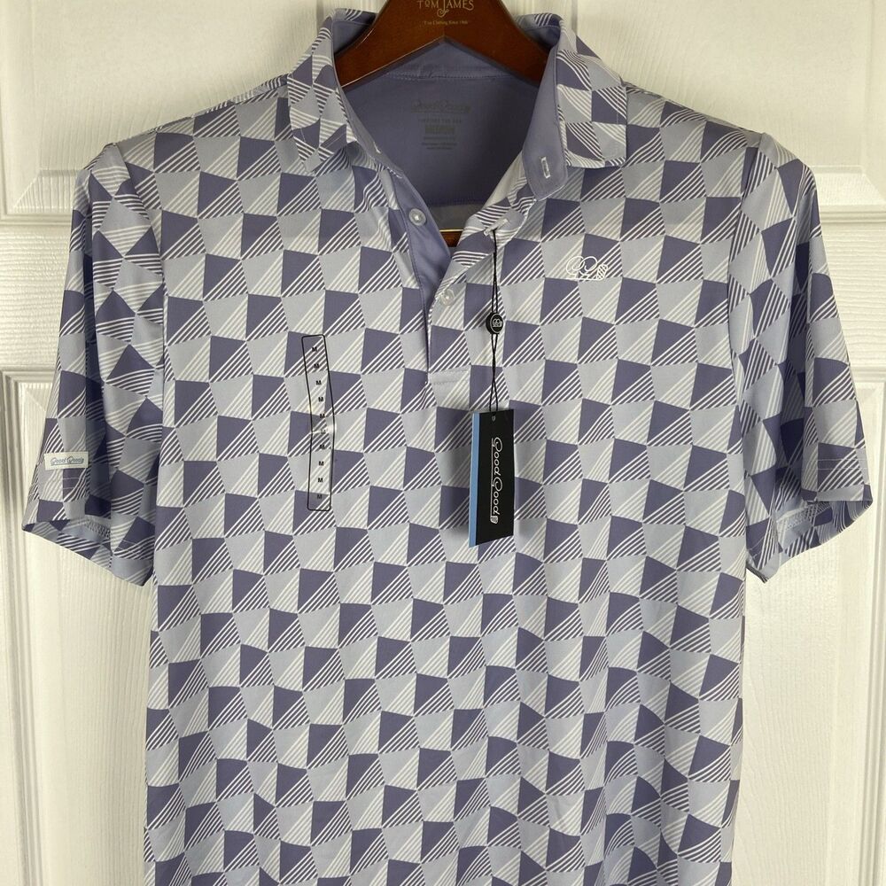 Good Good Performance Stretch Dynamic Polo Shirt Purple Geometric Men Med NWT